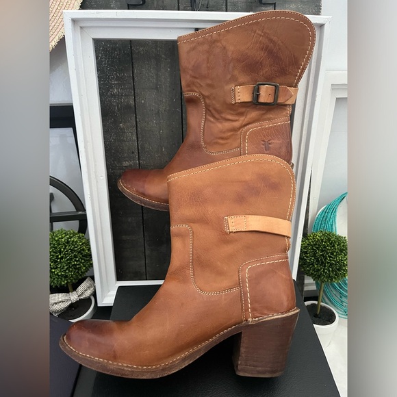 FRYE 77841 4003 D07 Leather Short Brown Carmel Cowboy Boots W 8.5 - Picture 7 of 11